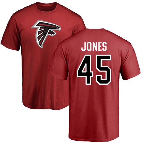 Atlanta Falcons Men Red Deion Jones Name And Number Logo NFL Football #45 T Shirt